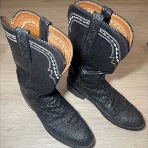 Men's Lucchese Vintage Exotic Western Boots Size 8 D Elephant Print Black READ